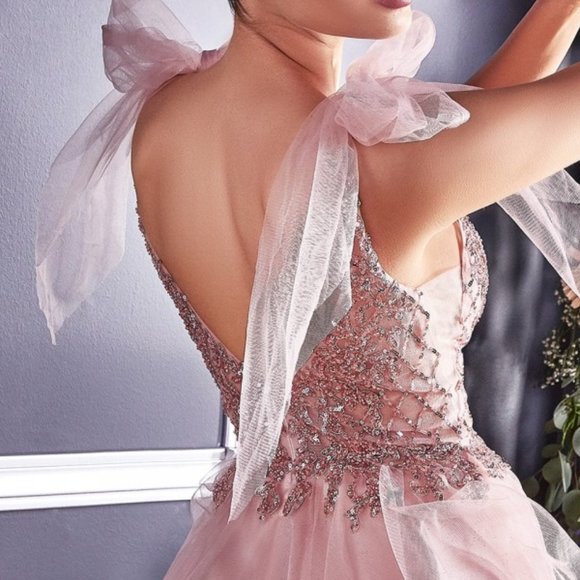 NEW OFF WHITE OFF THE SHOULDER A-LINE SHORT TULLE SEQUINED DRESS WITH ZIP CD0174 - Picture 6 of 7